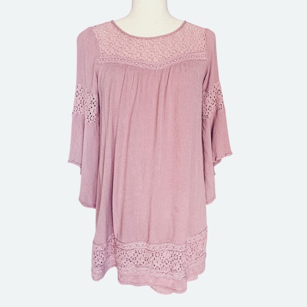 American Rag Cie Dress Small Mauve Gauze Flowy Eyelets Cottagecore Boho Prairie